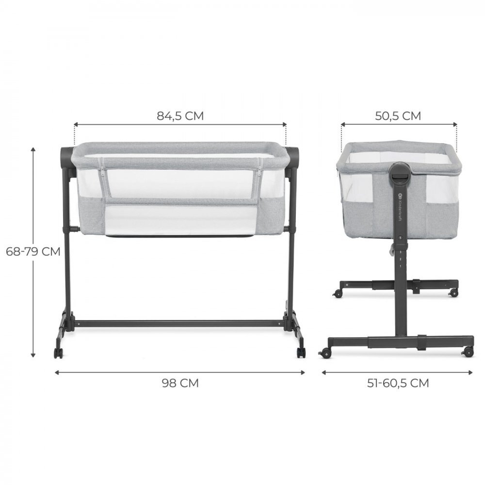 KINDERKRAFT Patut Co Sleeper Bedside Neste Up 2 gri deschis