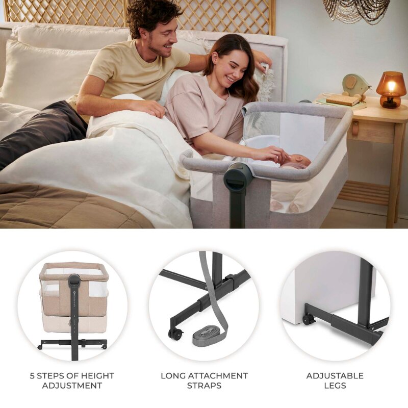 KINDERKRAFT Patut co-sleeper Nestee Up 2 Beige inclinare reglabila a saltelei inaltime reglabila