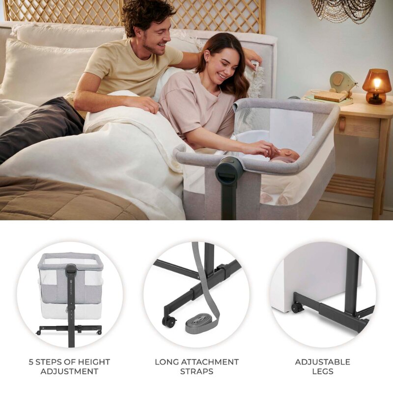 KINDERKRAFT Patut co-sleeper Nestee Up 2 Grey inclinare reglabila a saltelei inaltime reglabila
