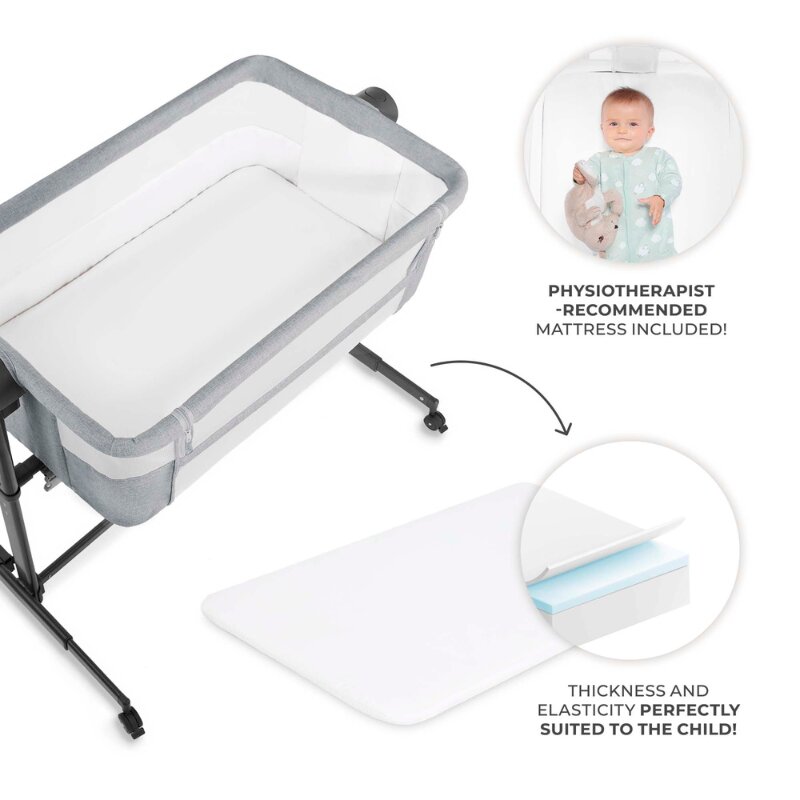 KINDERKRAFT Patut co-sleeper Nestee Up 2 Grey inclinare reglabila a saltelei inaltime reglabila