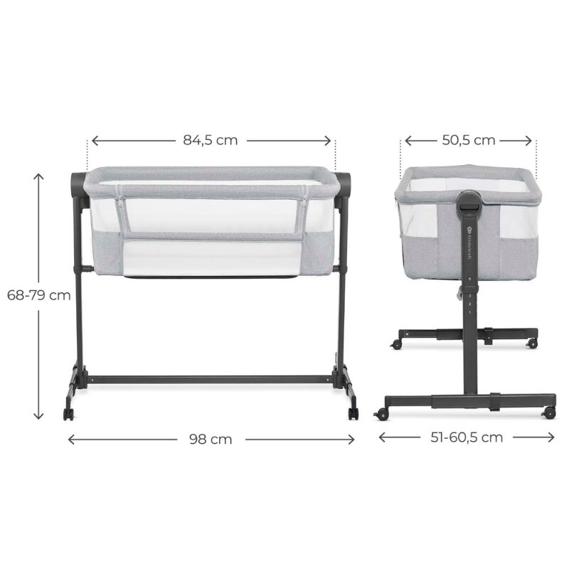 KINDERKRAFT Patut co-sleeper Nestee Up 2 Grey inclinare reglabila a saltelei inaltime reglabila