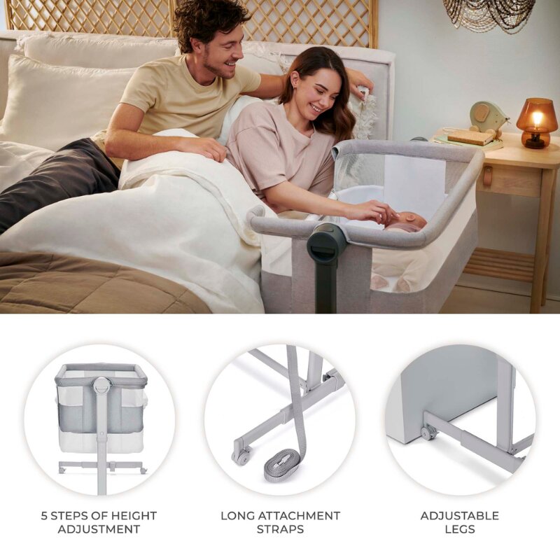 KINDERKRAFT Patut co-sleeper Nestee Up 2 Light Grey inclinare reglabila a saltelei inaltime reglabila