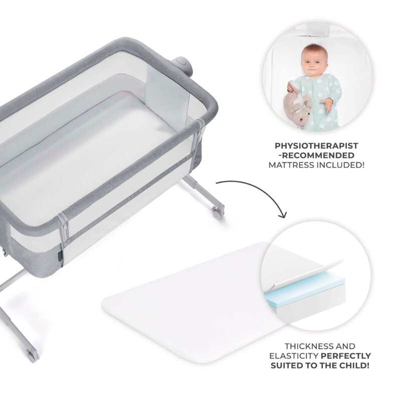 KINDERKRAFT Patut co-sleeper Nestee Up 2 Light Grey inclinare reglabila a saltelei inaltime reglabila