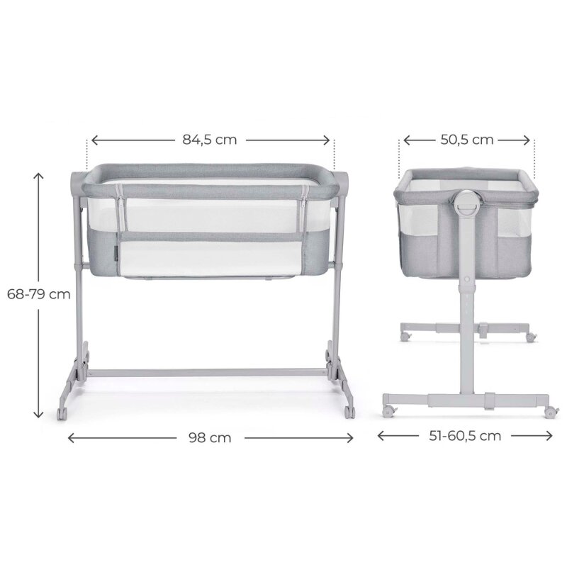 KINDERKRAFT Patut co-sleeper Nestee Up 2 Light Grey inclinare reglabila a saltelei inaltime reglabila