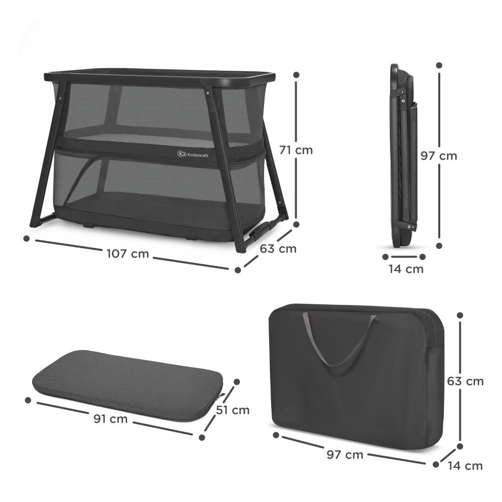 KINDERKRAFT Patut de calatorie 4 in 1 Sofi Plus grey pliabil multifunctional cu accesorii incluse