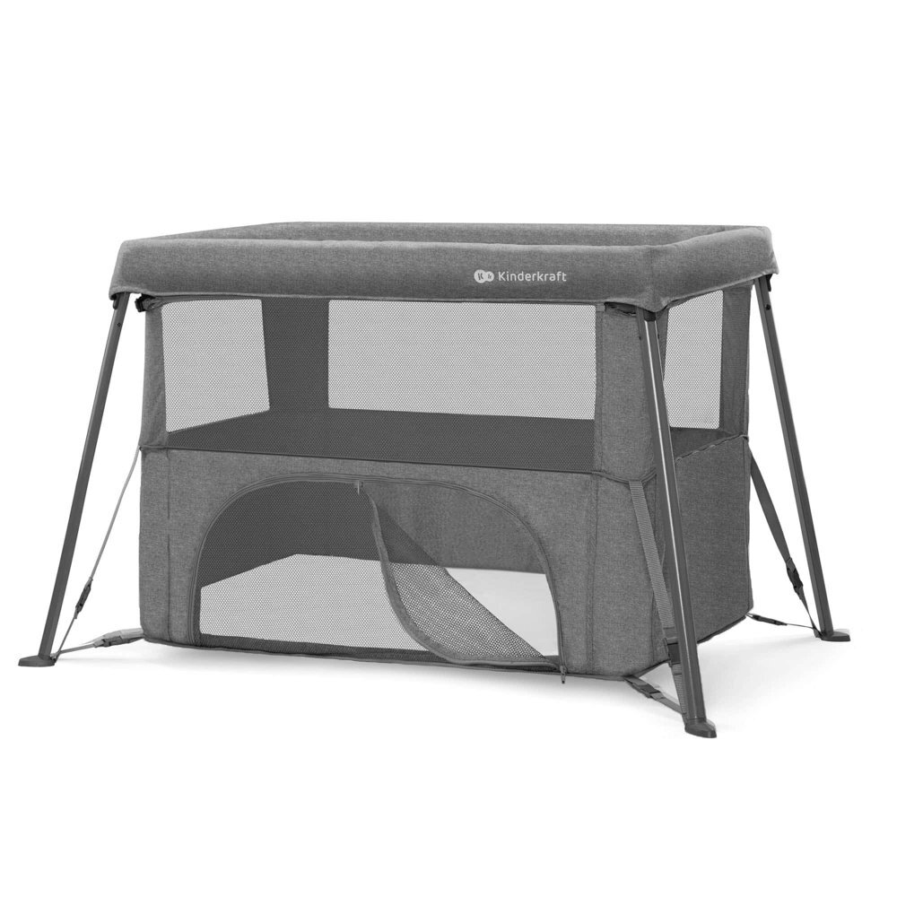 KINDERKRAFT Patut pliabil Cami Grey cu doua nivele si rucsac de calatorie