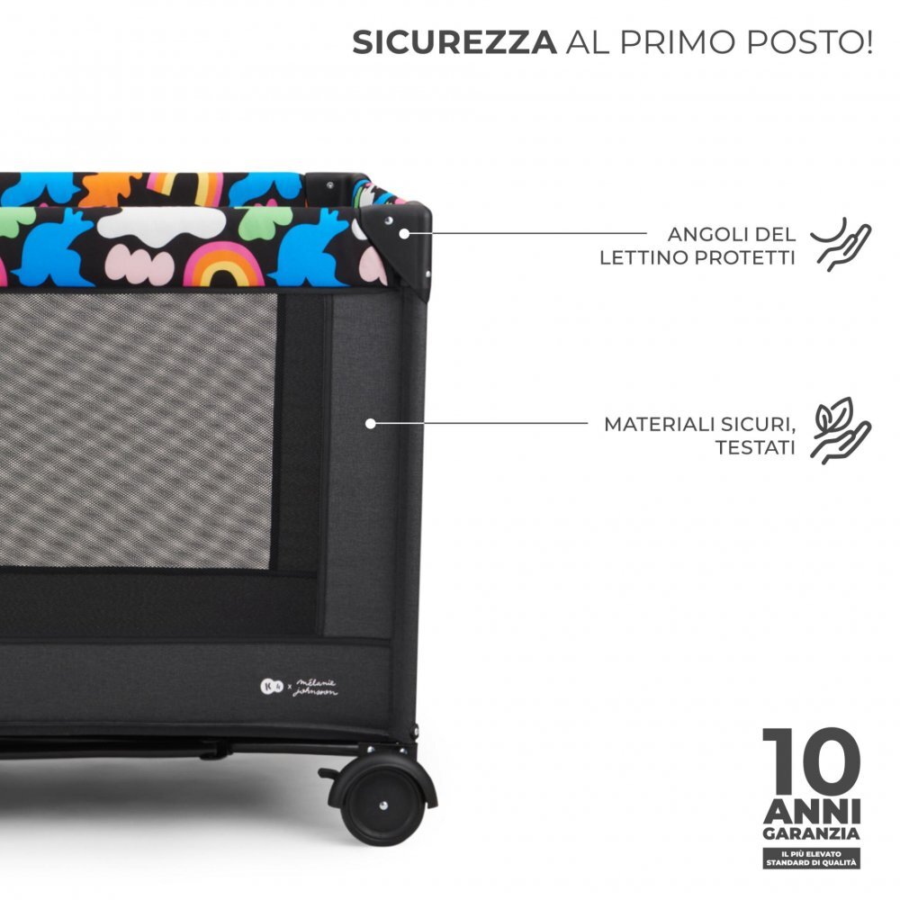 KINDERKRAFT Patut pliabil cu un nivel Joy 2 cu salteluta si geanta de transport Happy Shapes roti dotate cu frana iesire laterala cu fermoar