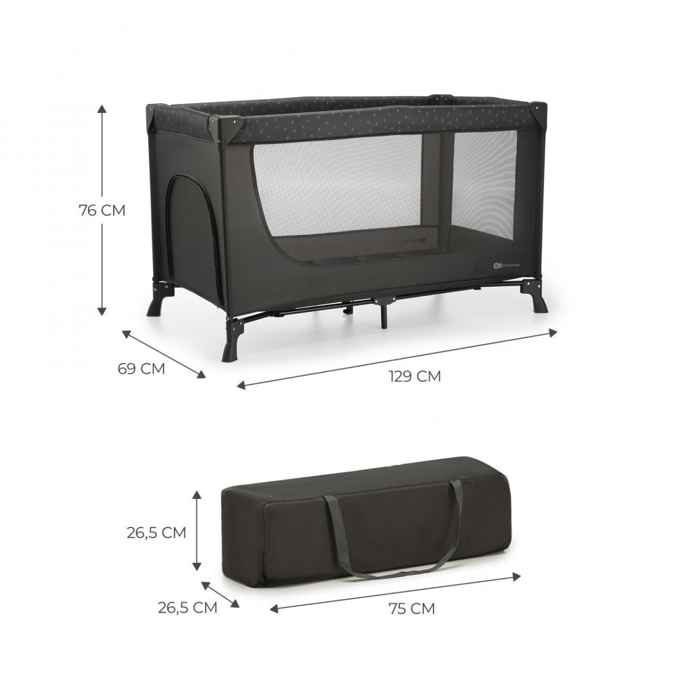 KINDERKRAFT Patut pliabil cu un nivel si Geanta de transport inclusa Joy Light Grey pliabil in 5 secunde
