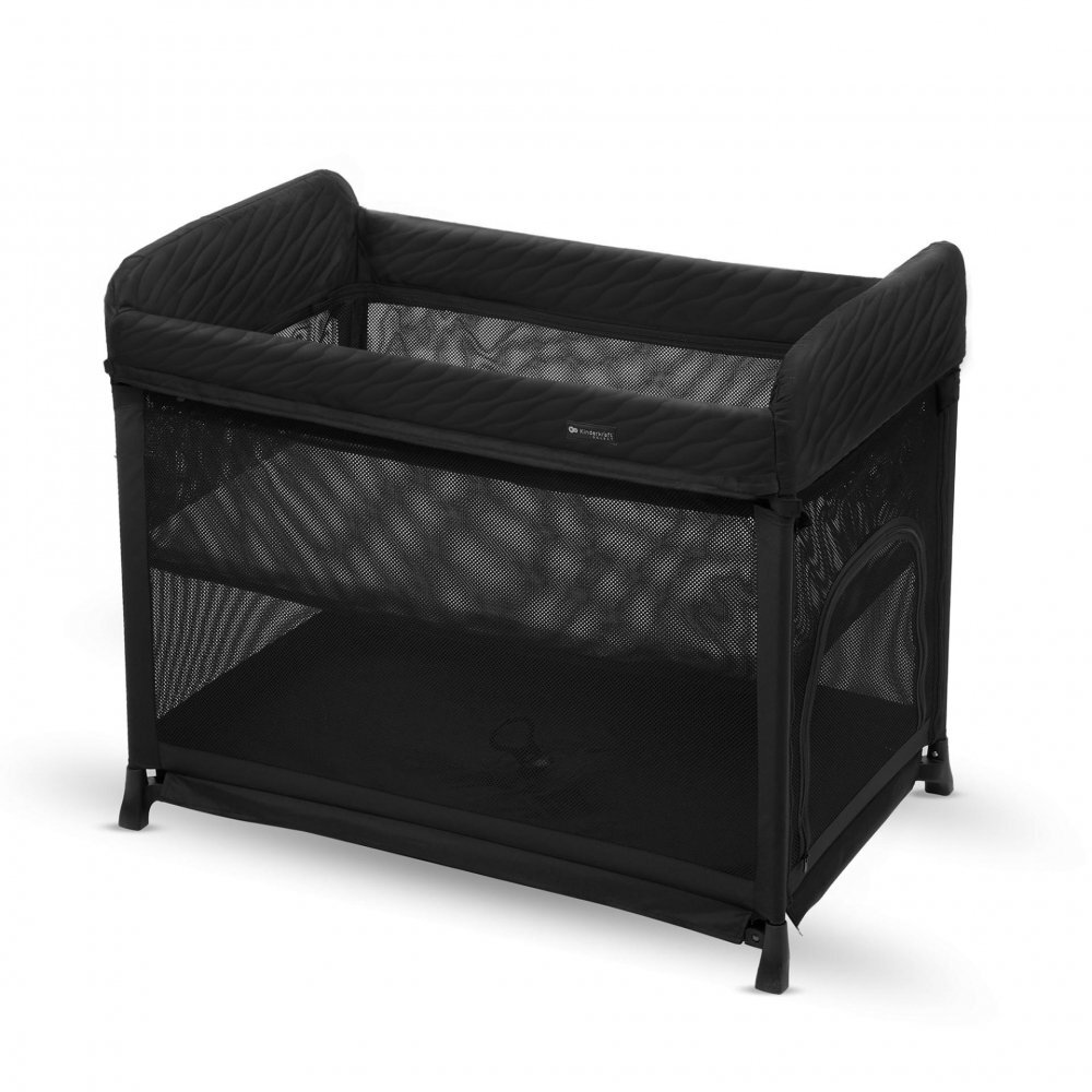 KINDERKRAFT Patut pliabil Moon Dream Black echipat cu o saltea sigura partile laterale din plasa geanta inclusa