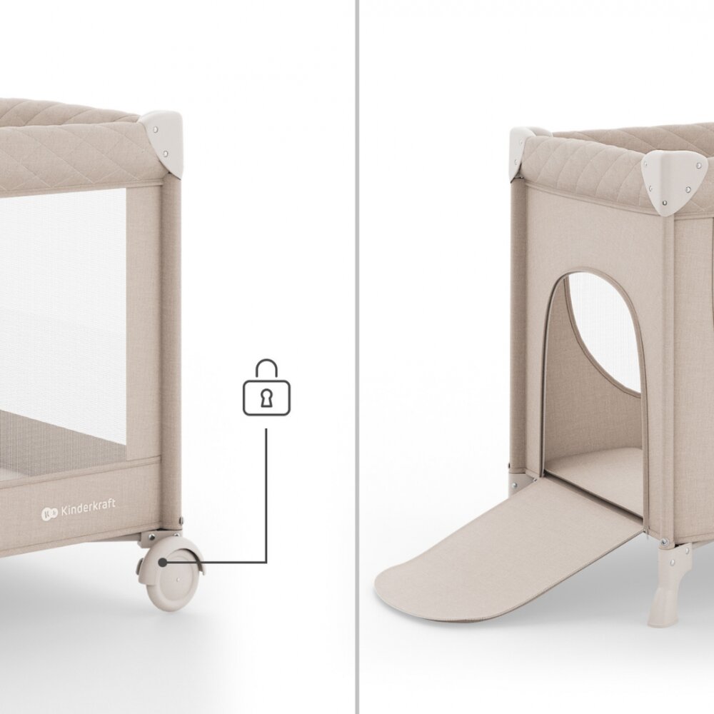 KINDERKRAFT Patut pliabil pentru copii Leody UP Beige cu 2 nivele dimensiuni 120x60 cm