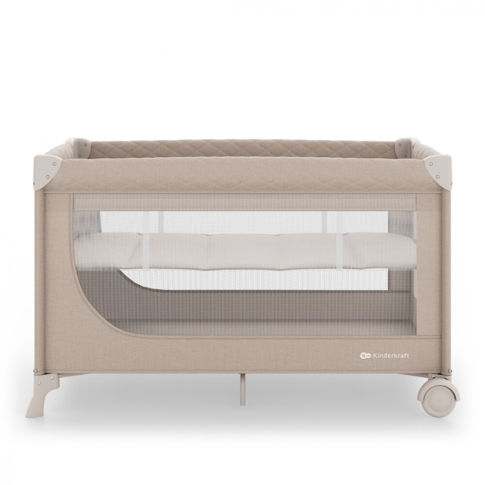KINDERKRAFT Patut pliabil pentru copii Leody UP Beige cu 2 nivele dimensiuni 120x60 cm accesorii incluse