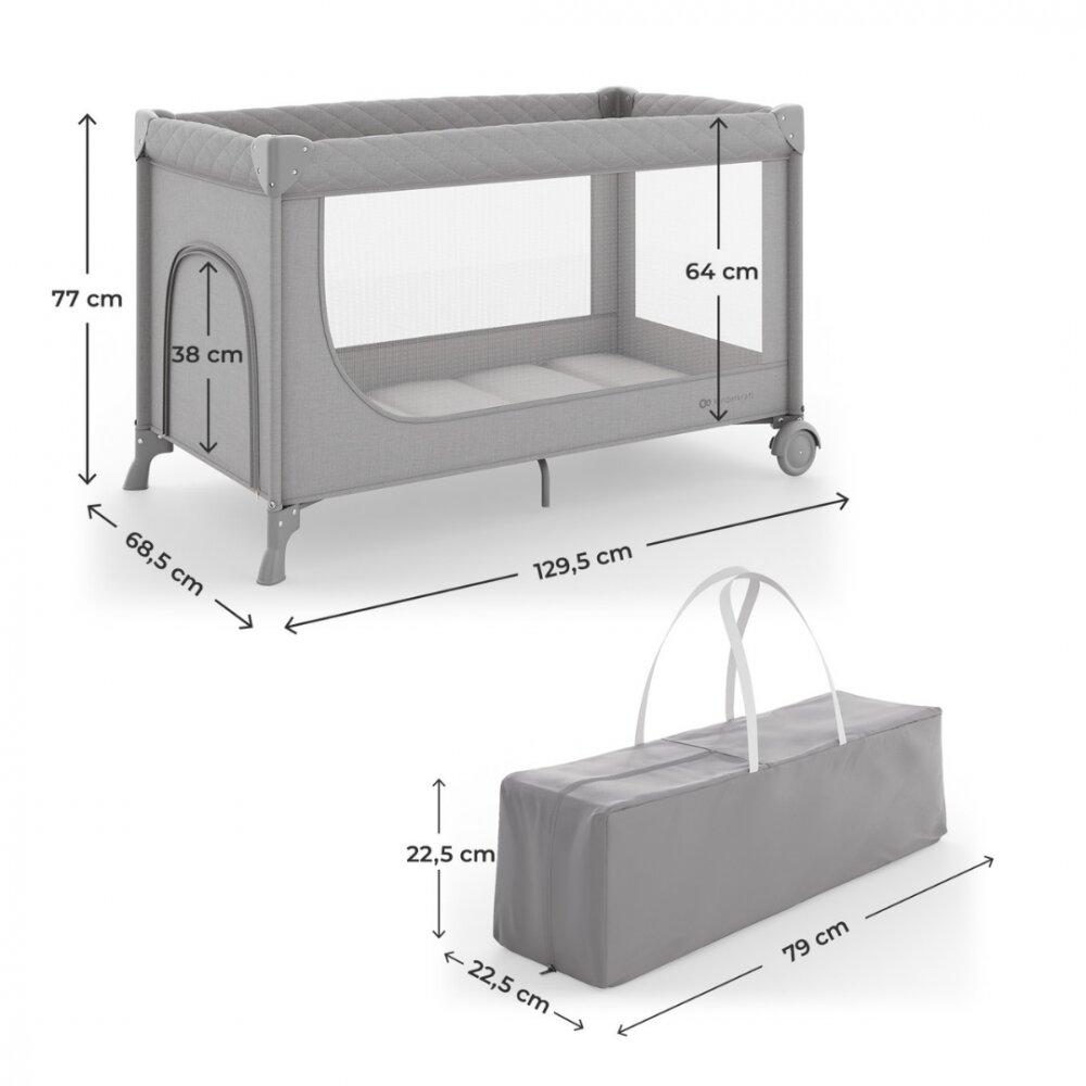 KINDERKRAFT Patut pliabil pentru copii Leody UP Grey cu 2 nivele dimensiuni 120x60 cm