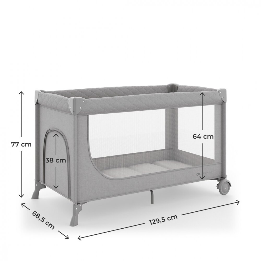 KINDERKRAFT Patut pliabil pentru copii Leody UP Grey cu 2 nivele dimensiuni 120x60 cm