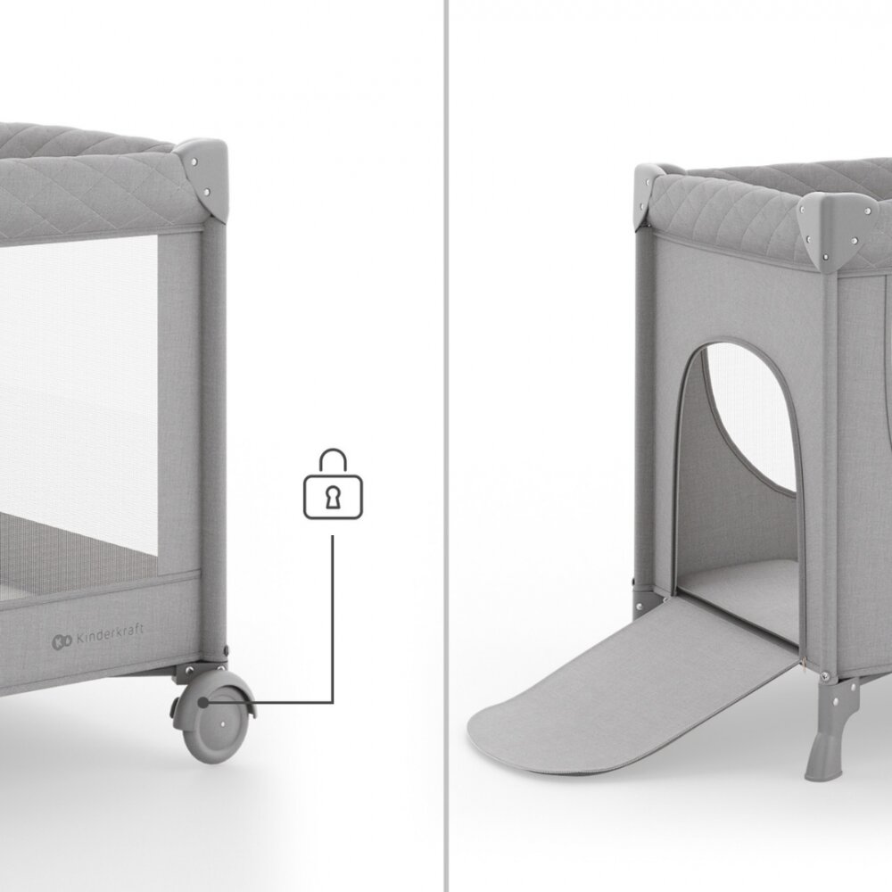 KINDERKRAFT Patut pliabil pentru copii Leody UP Grey cu 2 nivele dimensiuni 120x60 cm