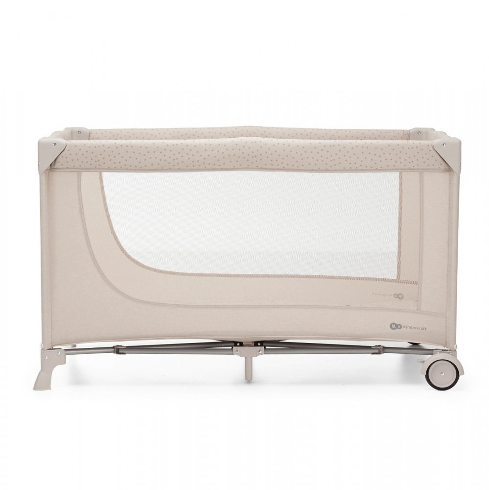 KINDERKRAFT Patut travel Joy 2 Beige cu 2 nivele dubla protectie impotriva auto-plierii intrare laterala cu fermoar carusel masuta de infasat si organizator incluse