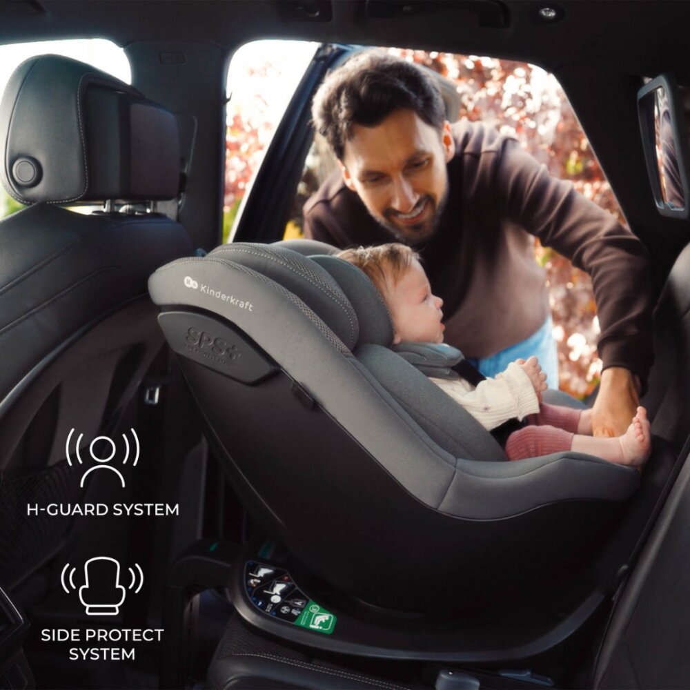 KINDERKRAFT Scaun auto I-Guard Airflow Grey 40-105 cm cu rotatie 360 indicatori de instalare sistem isofix si picior de sprijin