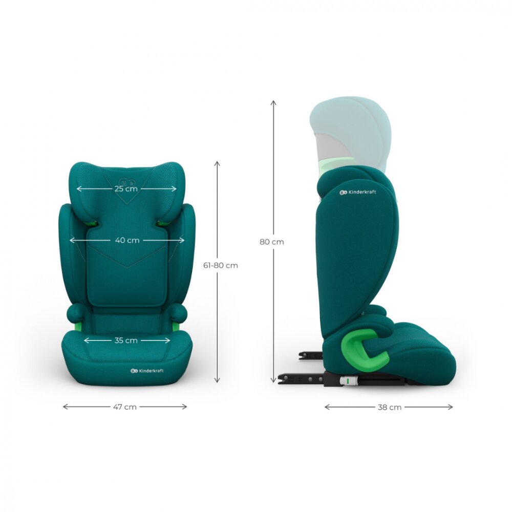 KINDERKRAFT Scaun auto Junior Fix 2 Plus Green 100x150 cm cu isofix protectie SPS tetiera reglabila husa Air Flow