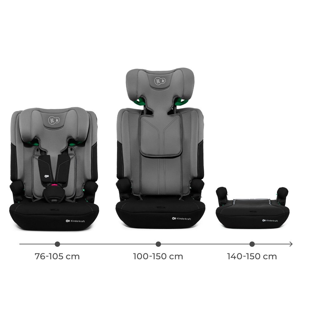 KINDERKRAFT Scaun auto pentru copii Comfy Dark Grey 75-150 cm i-size tetiera reglabila SPS spatar reglabil si detasabil