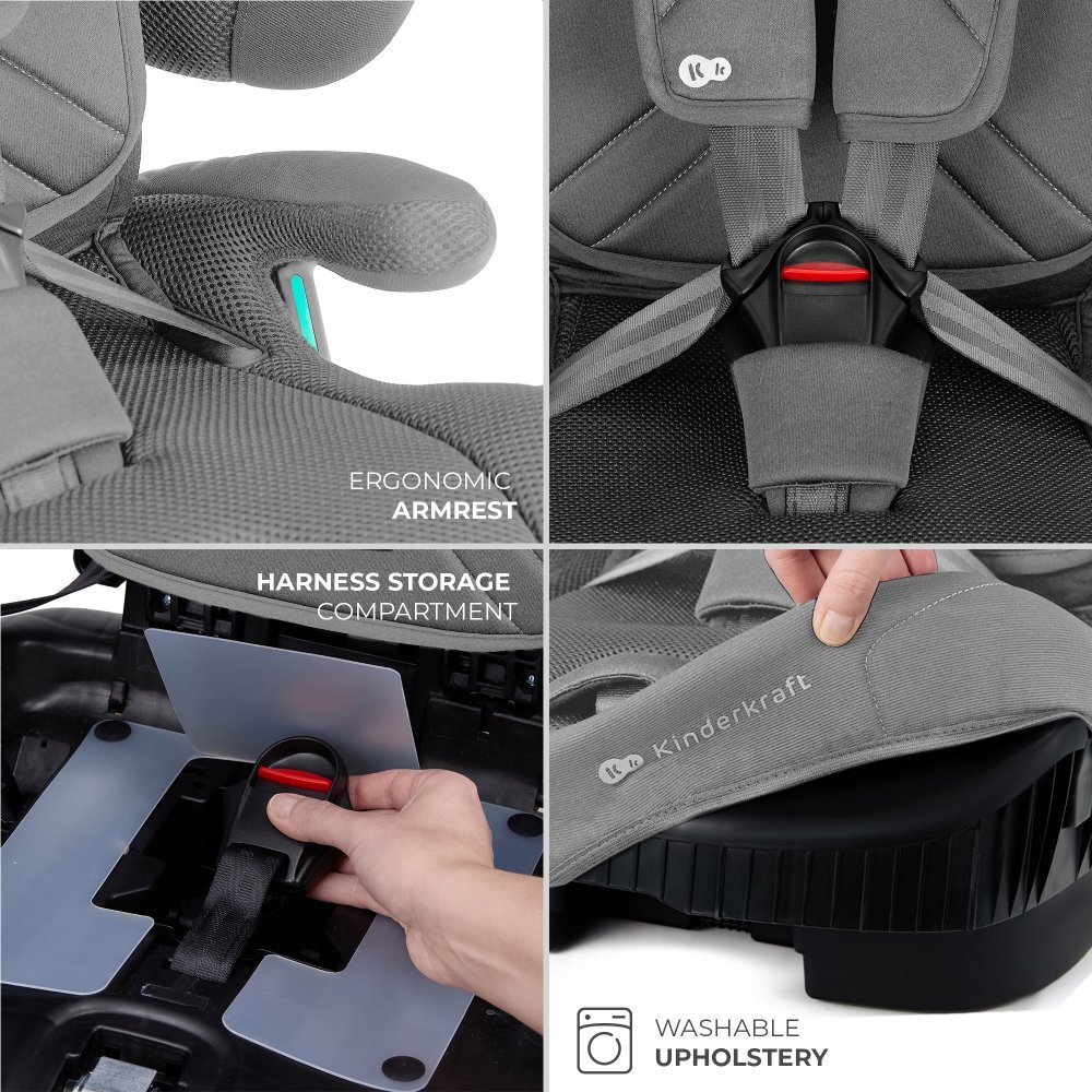 KINDERKRAFT Scaun auto pentru copii Fix2go Grey 76-150 cm I-size pliabil prindere Top tether spatar reglabil SPS