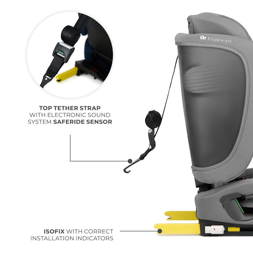 KINDERKRAFT Scaun auto pentru copii Fix2go Grey 76-150 cm I-size pliabil prindere Top tether spatar reglabil SPS