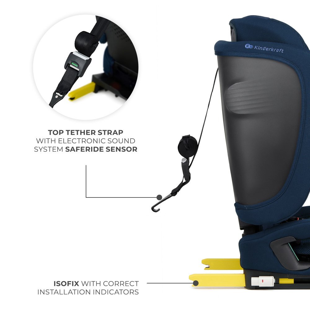 KINDERKRAFT Scaun auto pentru copii Fix2go Navy 76-150 cm I-size pliabil prindere Top tether spatar reglabil SPS