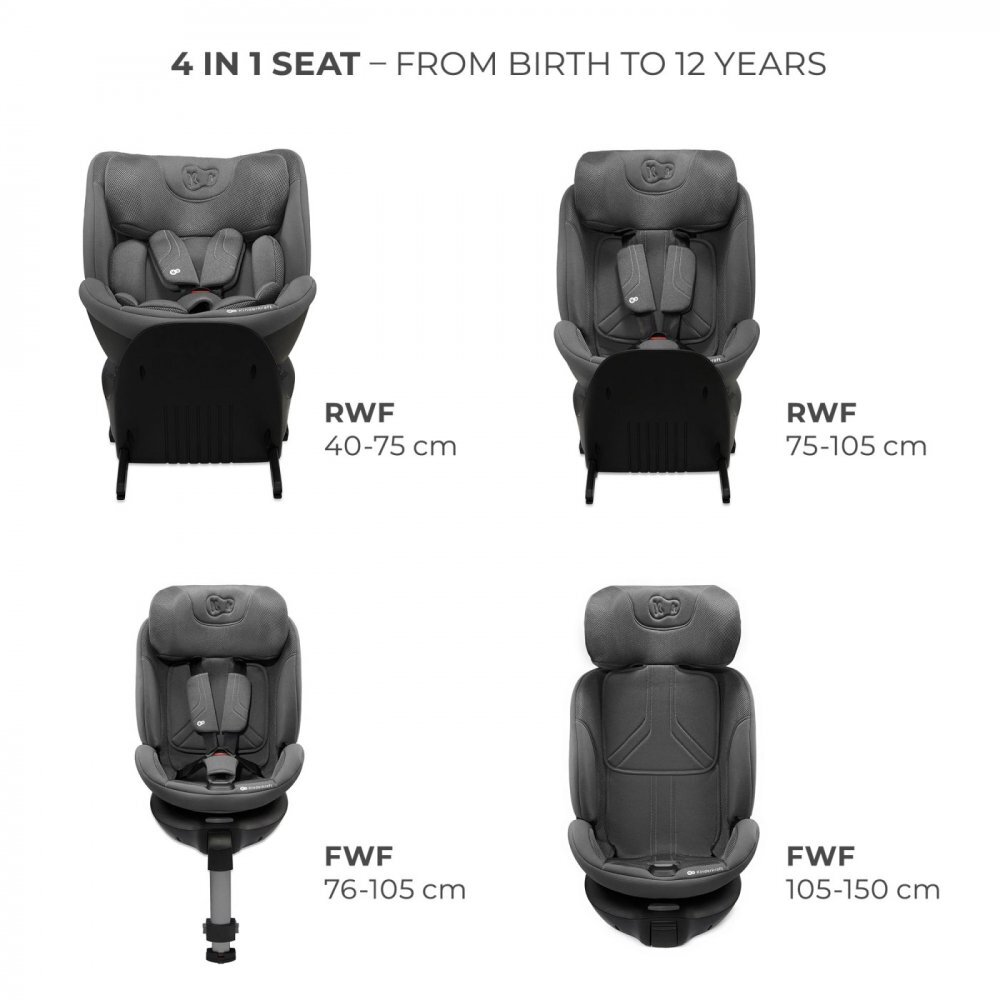 KINDERKRAFT Scaun auto Xrider 2 Grey i-size 40-150 cm rotativ spatar reglabil SPS tetiera ajustabila