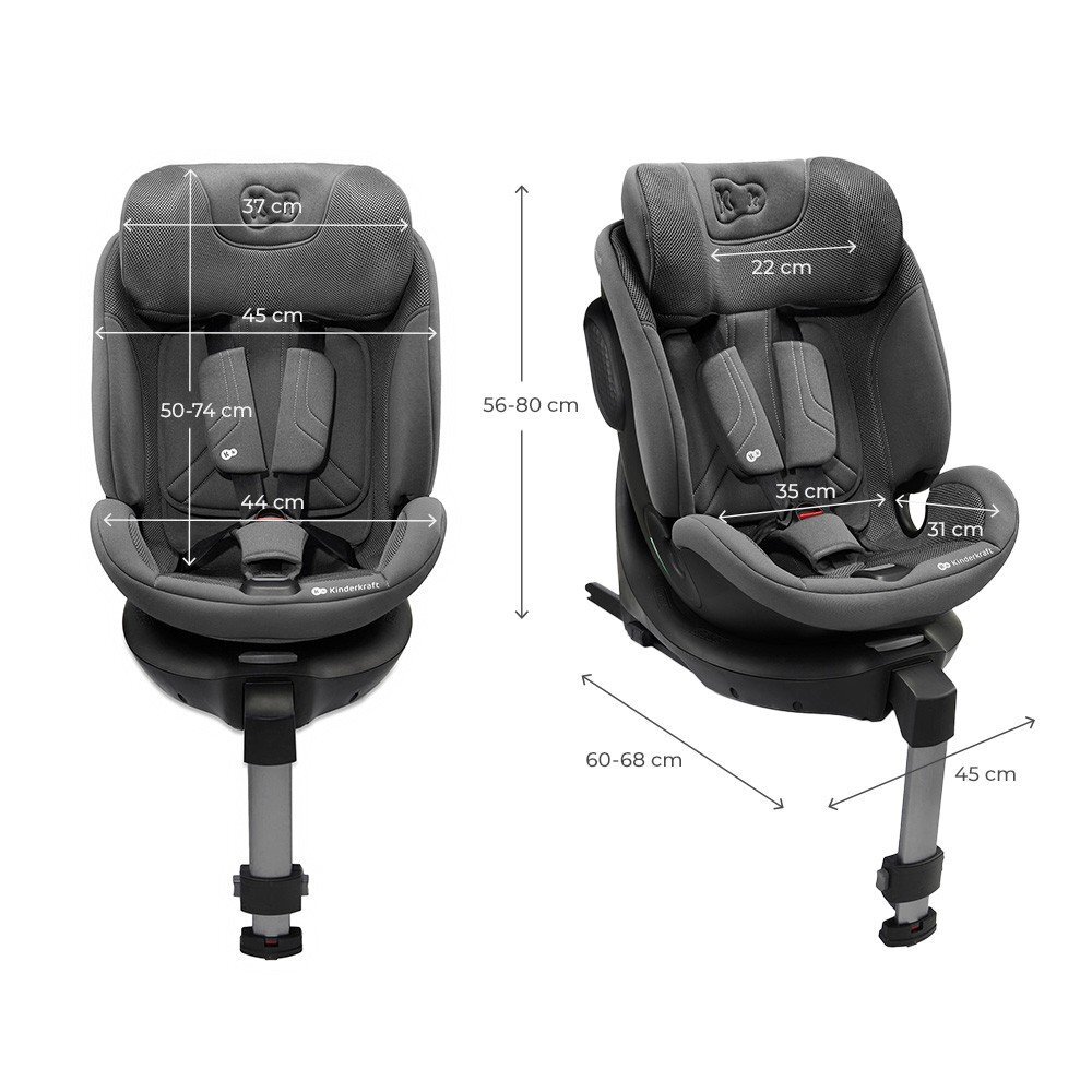 KINDERKRAFT Scaun auto Xrider 2 Grey i-size 40-150 cm rotativ spatar reglabil SPS tetiera ajustabila