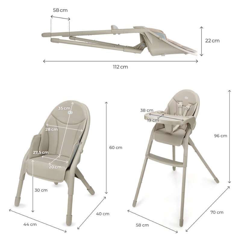 KINDERKRAFT Scaun de masa Dinnly Beige transformabil intr-un scaun inalt husa scaun PU pana la 15 kg