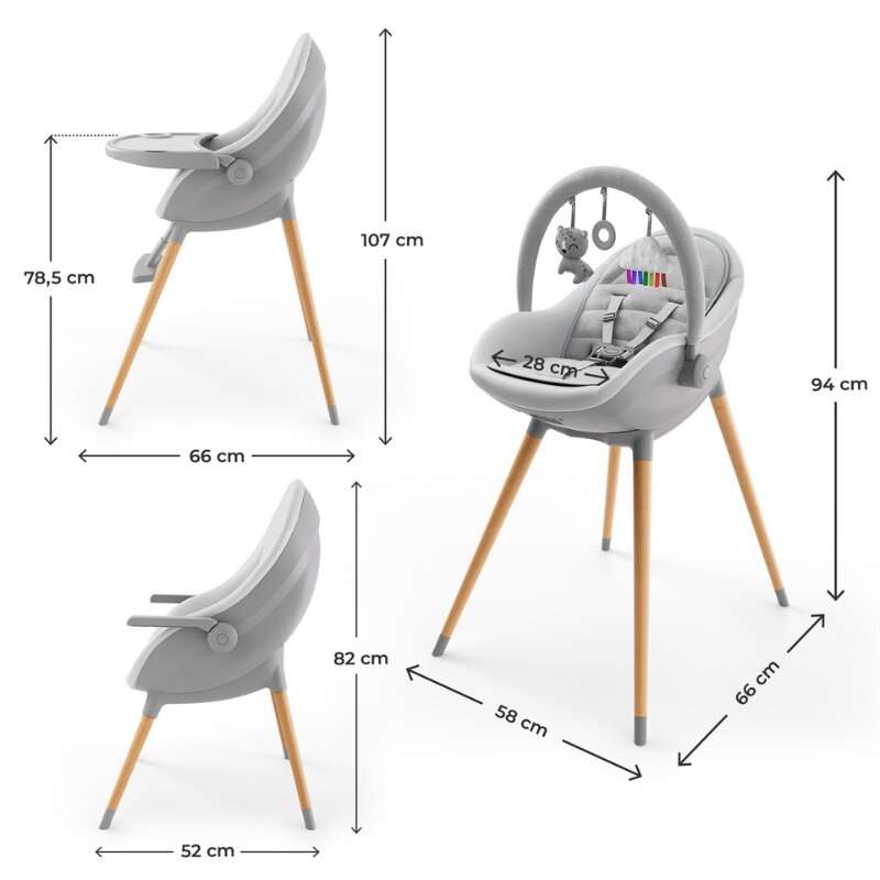 KINDERKRAFT Scaun de masa pentru copii 3 in 1 Fini Up Grey