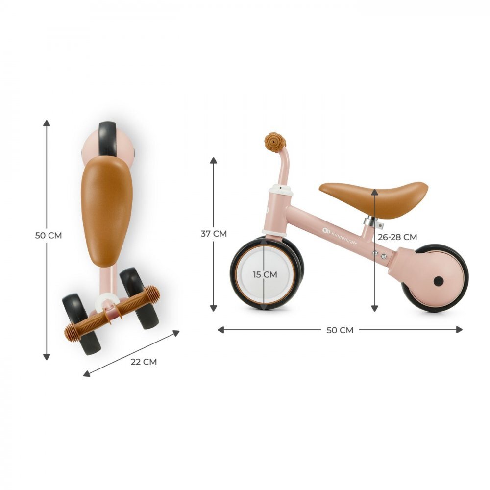KINDERKRAFT Tricicleta copii de echilibru Cutie fuzzy peach varsta 1-3 ani roti din spuma EVA posibilitatea de reglare a inaltimii scaunului (26-28 cm) sarcina maxima 15 kg