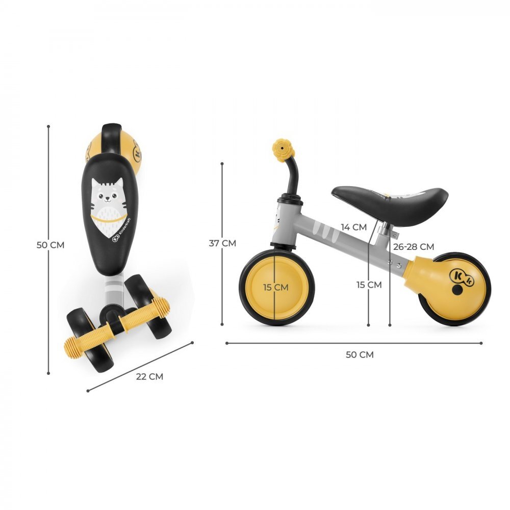 KINDERKRAFT Tricicleta copii de echilibru cutie honey de la 1 an roti spuma EVA scaun reglabil pe inaltime limitator directie sarcina maxima admisa 15 kg