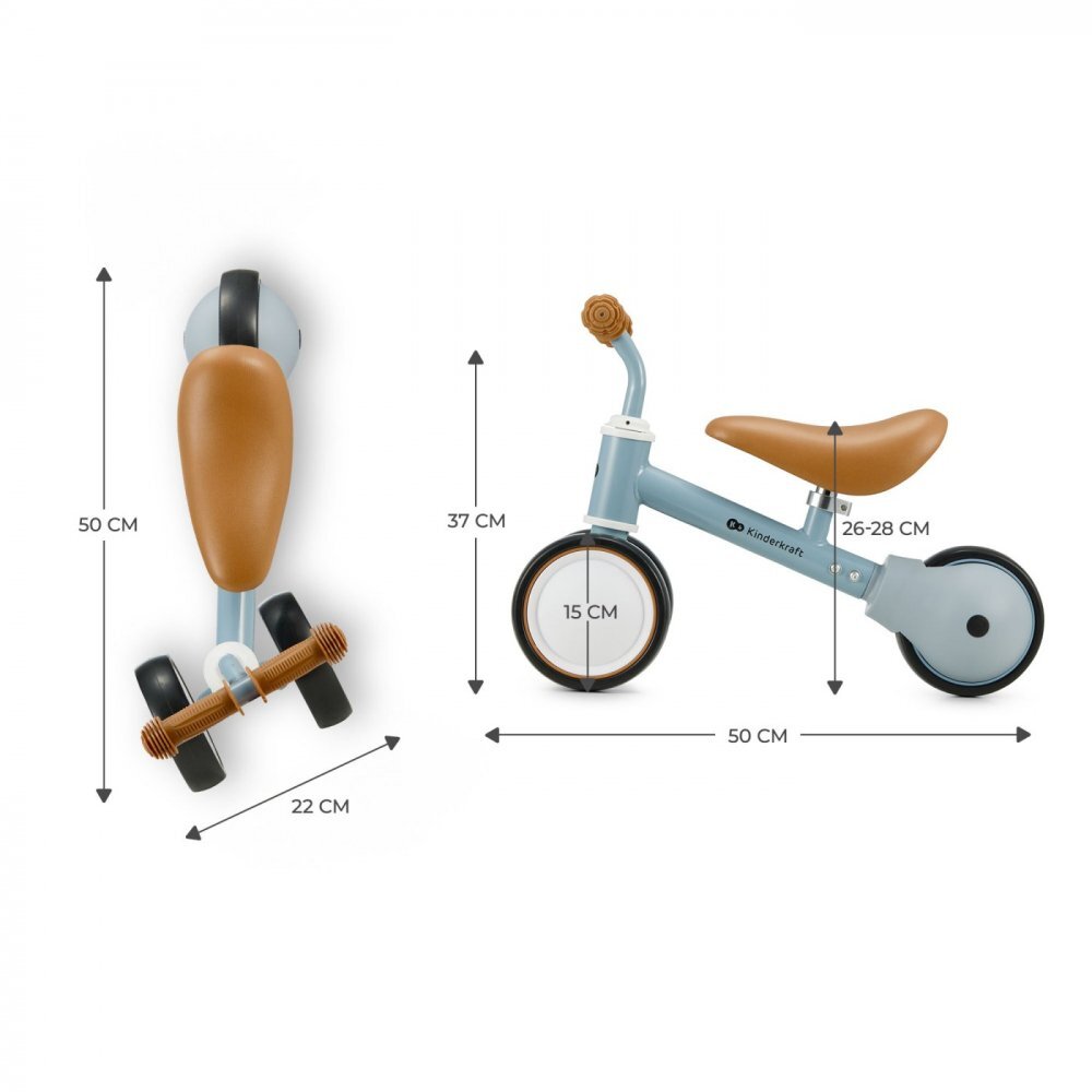 KINDERKRAFT Tricicleta copii de echilibru Cutie light blue varsta 1-3 ani roti din spuma EVA posibilitatea de reglare a inaltimii scaunului (26-28 cm) sarcina maxima 15 kg