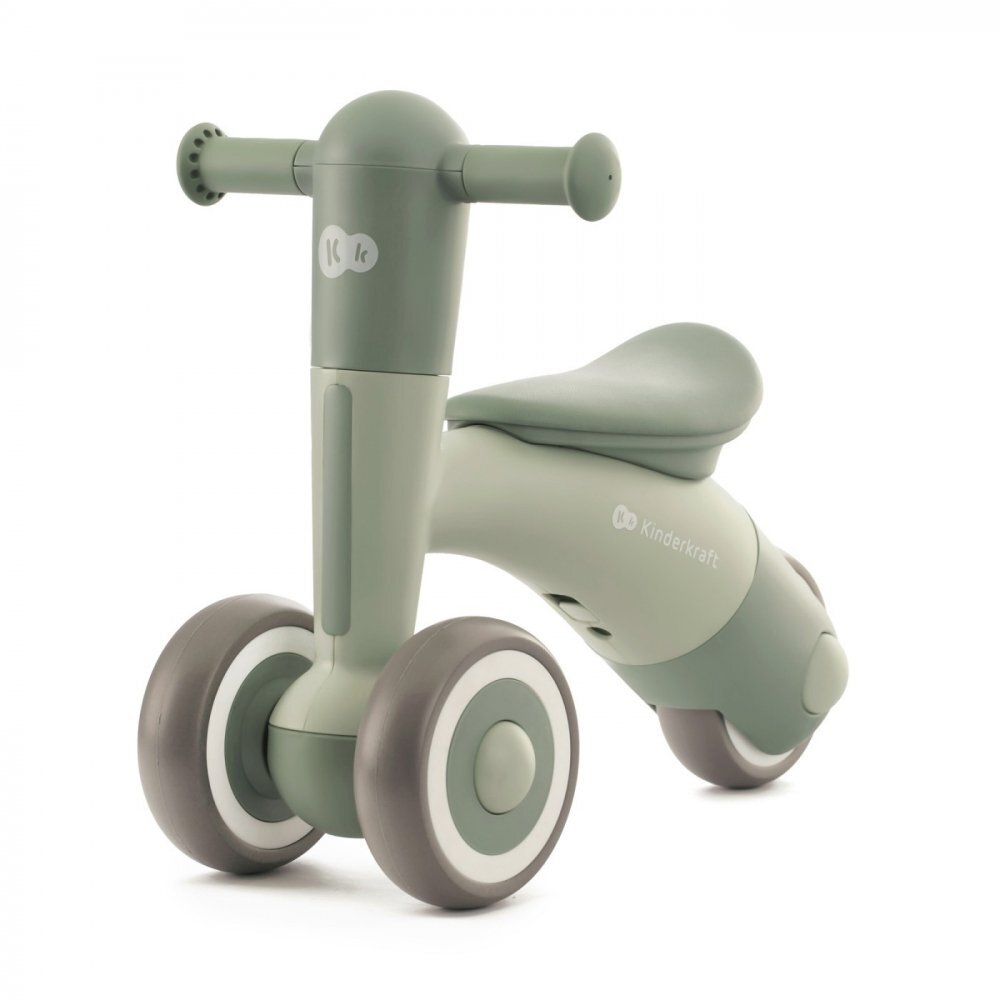 KINDERKRAFT Tricicleta copii de echilibru Minibi leaf green varsta 1- 3 ani inaltimea de la sol la sa 24-27 cm Roti spuma EVA cadru PP limitarea unghiului de viraj al ghidonului