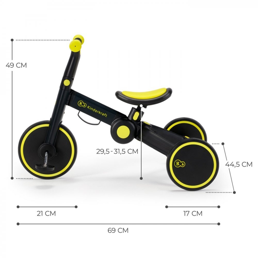 KINDERKRAFT Tricicleta pentru copii 4trike Black Volt transformabila cu cadru de aluminiu pliabila roti din spuma Eva 3 functii greutate redusa doar 35 kg de la 12 luni