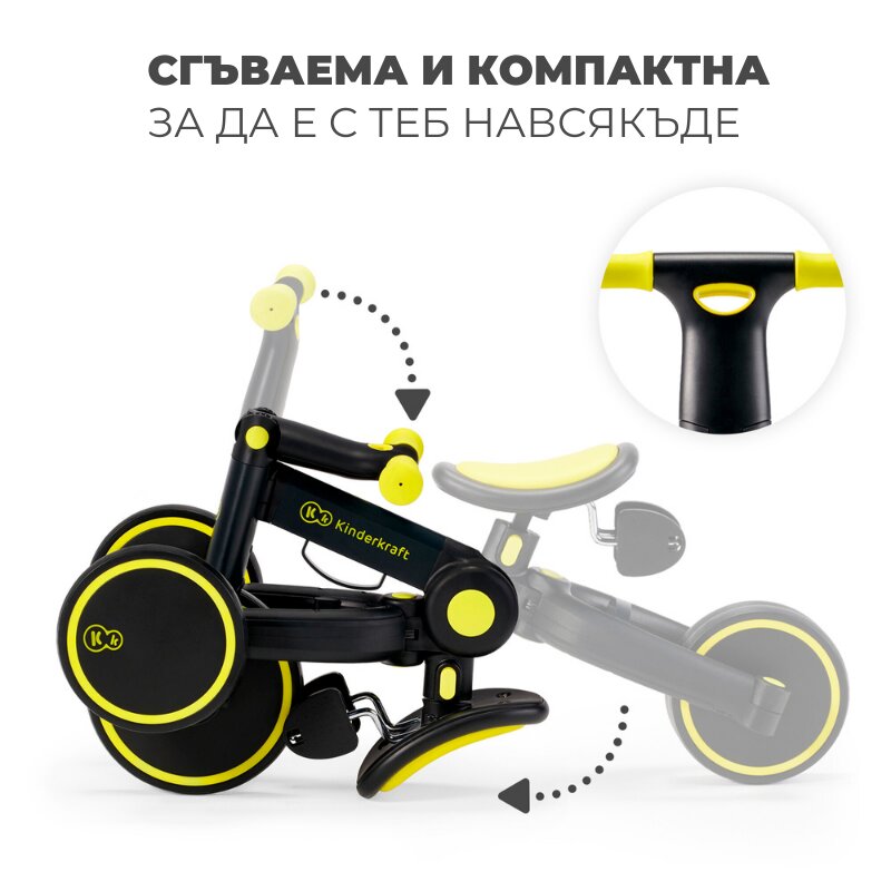 KINDERKRAFT Tricicleta pentru copii 4trike Pink transformabila cu cadru de aluminiu pliabila roti din spuma Eva 3 functii greutate redusa doar 35 kg de la 12 luni