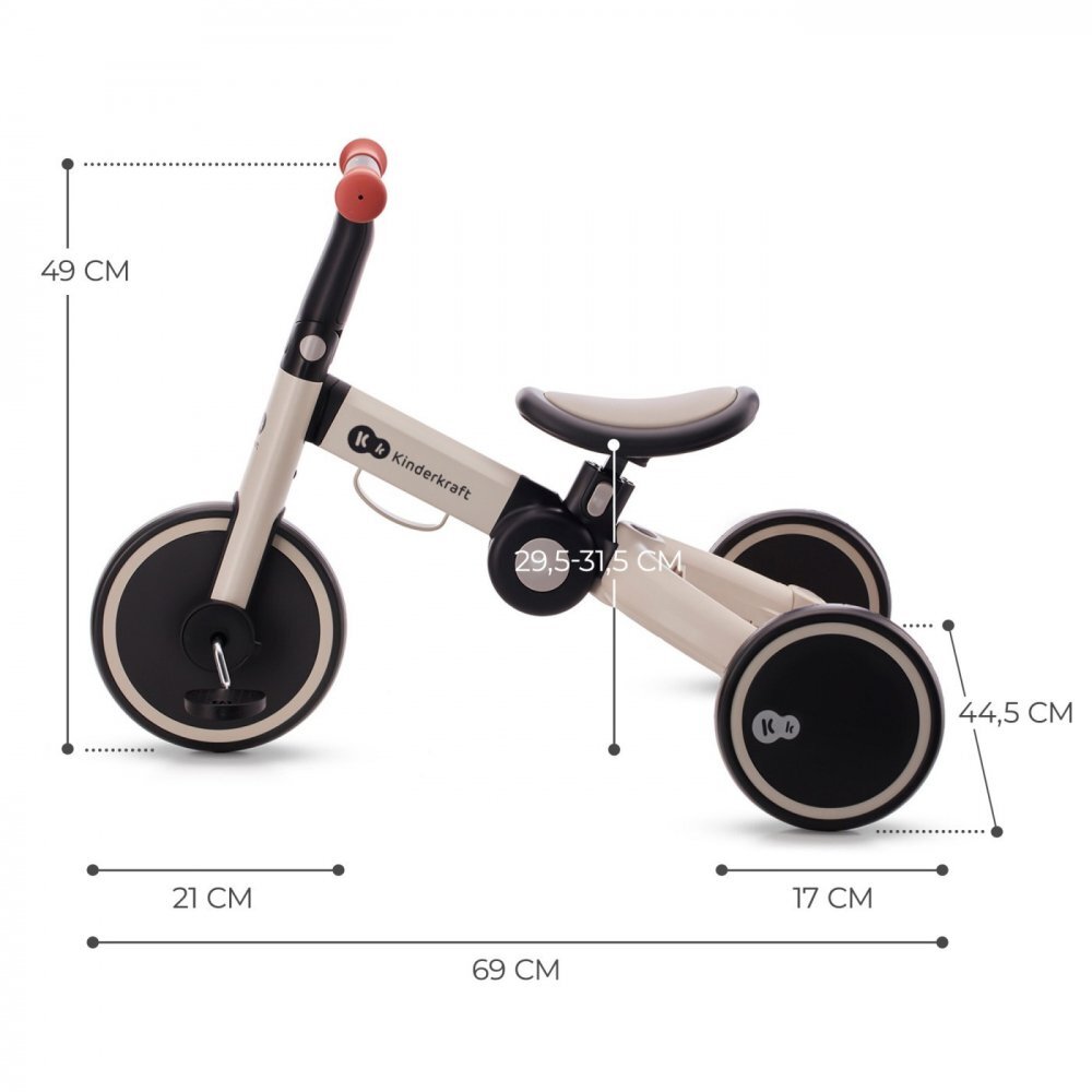 KINDERKRAFT Tricicleta pentru copii 4trike Silver Grey transformabila cu cadru de aluminiu pliabila roti din spuma Eva 3 functii greutate redusa doar 35 kg de la 12 luni