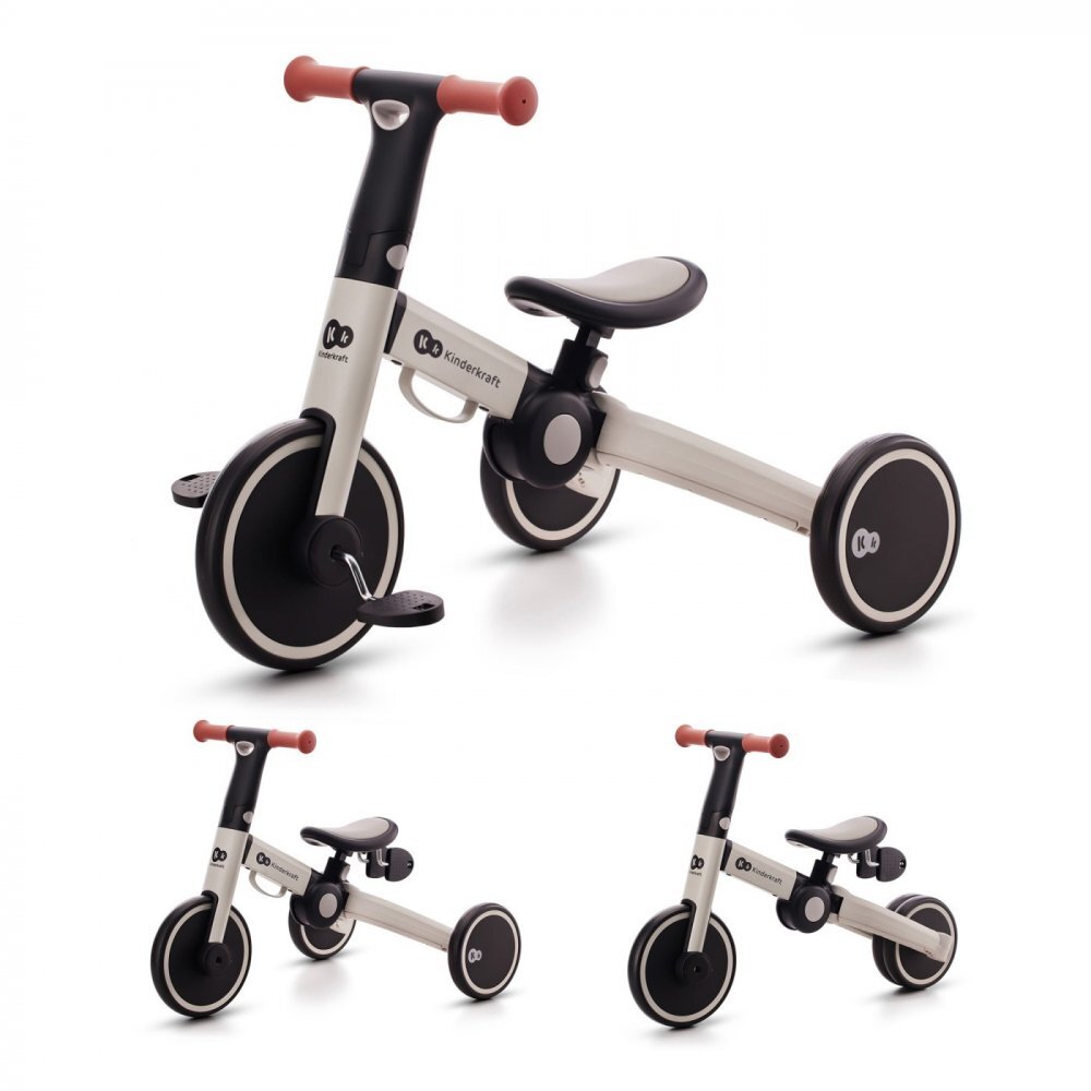 KINDERKRAFT Tricicleta pentru copii 4trike Silver Grey transformabila cu cadru de aluminiu pliabila roti din spuma Eva 3 functii greutate redusa doar 35 kg de la 12 luni