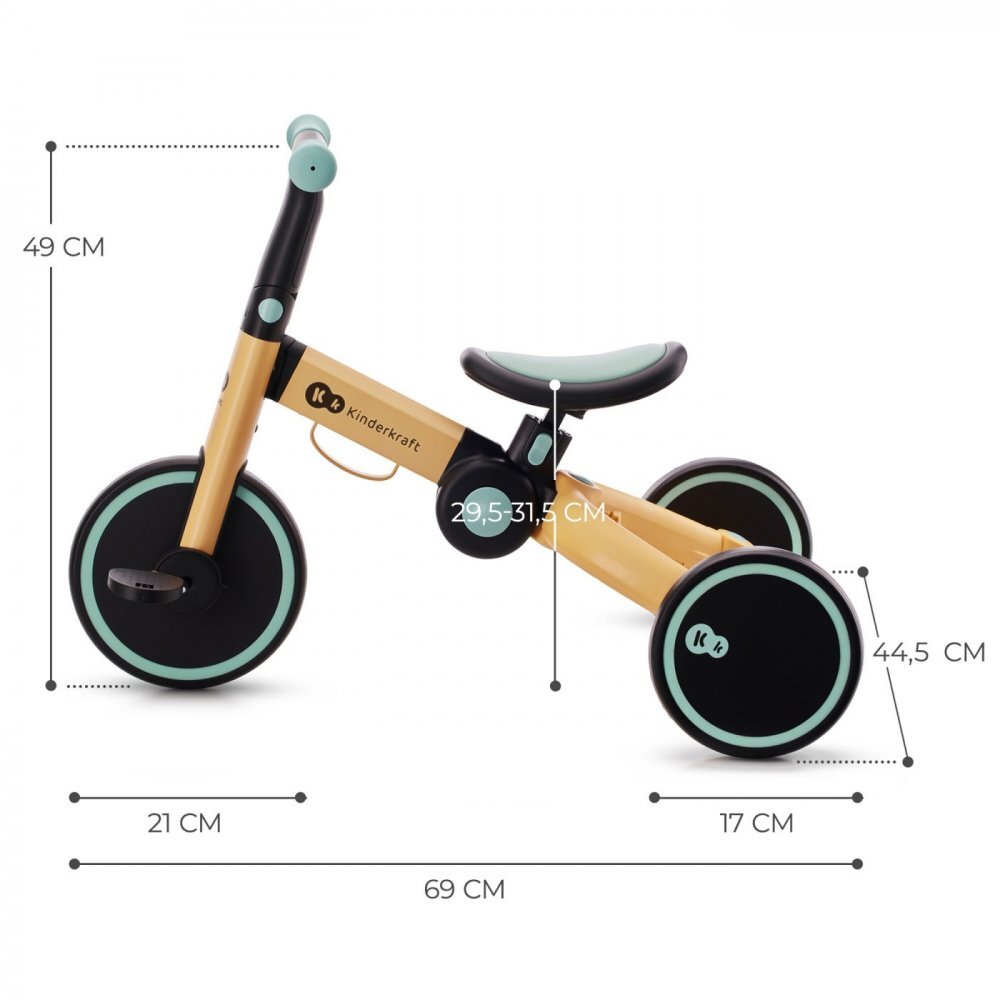KINDERKRAFT Tricicleta pentru copii 4trike Sunflower Blue transformabila cu cadru de aluminiu pliabila roti din spuma Eva 3 functii greutate redusa doar 35 kg de la 12 luni