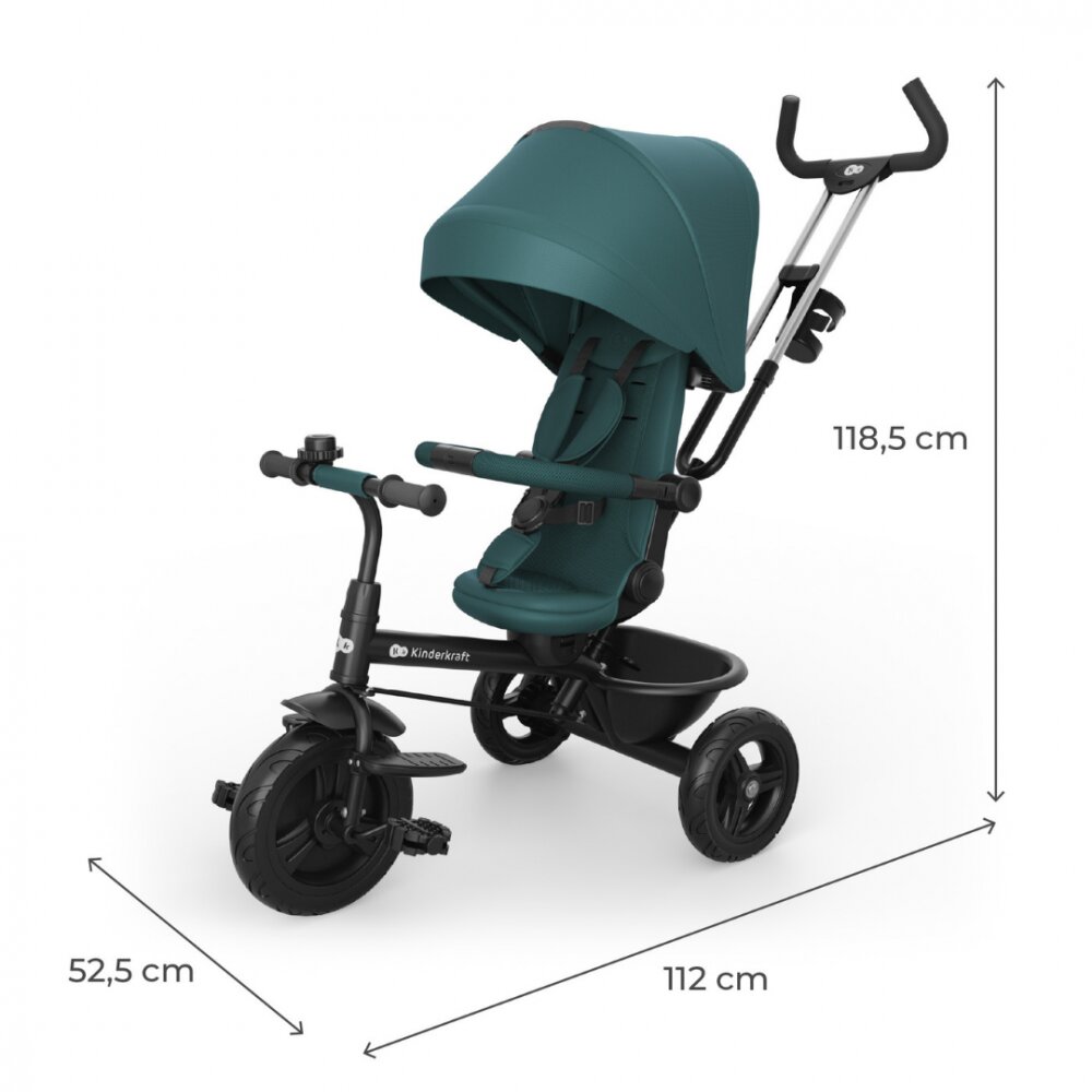 KINDERKRAFT Tricicleta pentru copii Aston 2 Plus Green rotatie 360 maner reglabil greutate admisa 25 kg