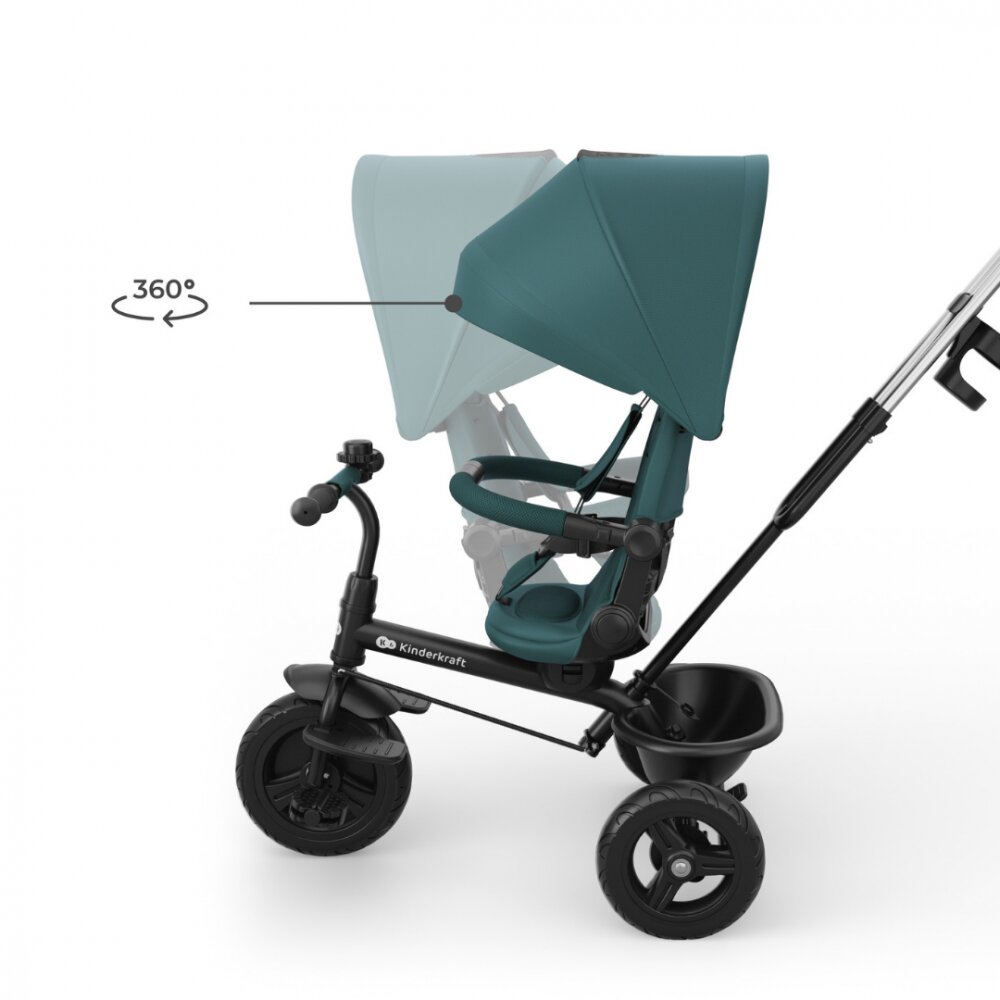 KINDERKRAFT Tricicleta pentru copii Aston 2 Plus Green rotatie 360 maner reglabil greutate admisa 25 kg