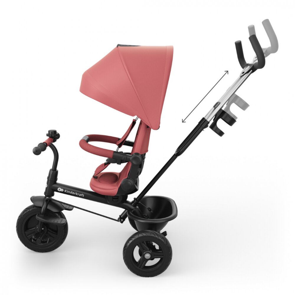 KINDERKRAFT Tricicleta pentru copii Aston 2 Plus Pink rotatie 360 maner reglabil greutate admisa 25 kg