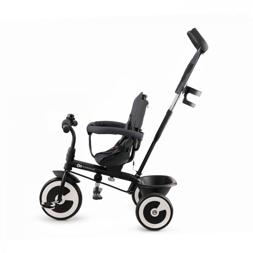 KINDERKRAFT Tricicleta pentru copii Aston Malachite Grey cu sezut reversibil roti din spuma Eva suport pentru picioare copertina XXL frana pe rotile din spate de la varsta de 9 luni