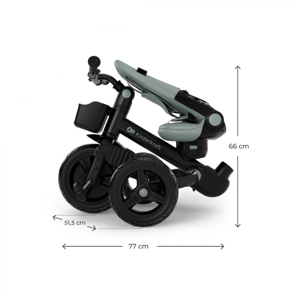 KINDERKRAFT Tricicleta pentru copii Aveo 2 Plus Green pliabila cu scaun reglabil si reversibil suport picioare controlul directiei
