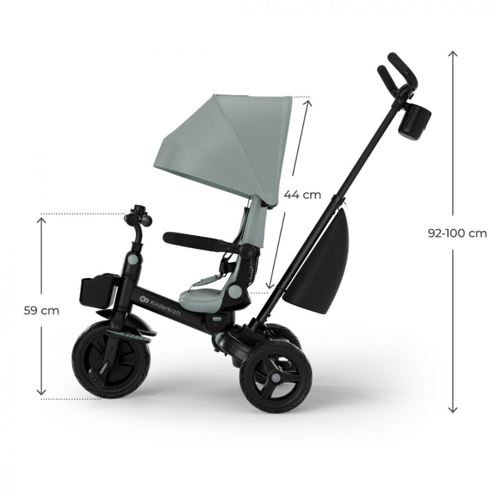 KINDERKRAFT Tricicleta pentru copii Aveo 2 Plus Green pliabila cu scaun reglabil si reversibil suport picioare controlul directiei
