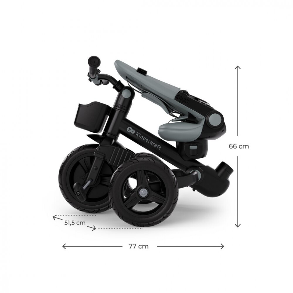 KINDERKRAFT Tricicleta pentru copii Aveo 2 Plus Grey pliabila cu scaun reglabil si reversibil suport picioare controlul directiei