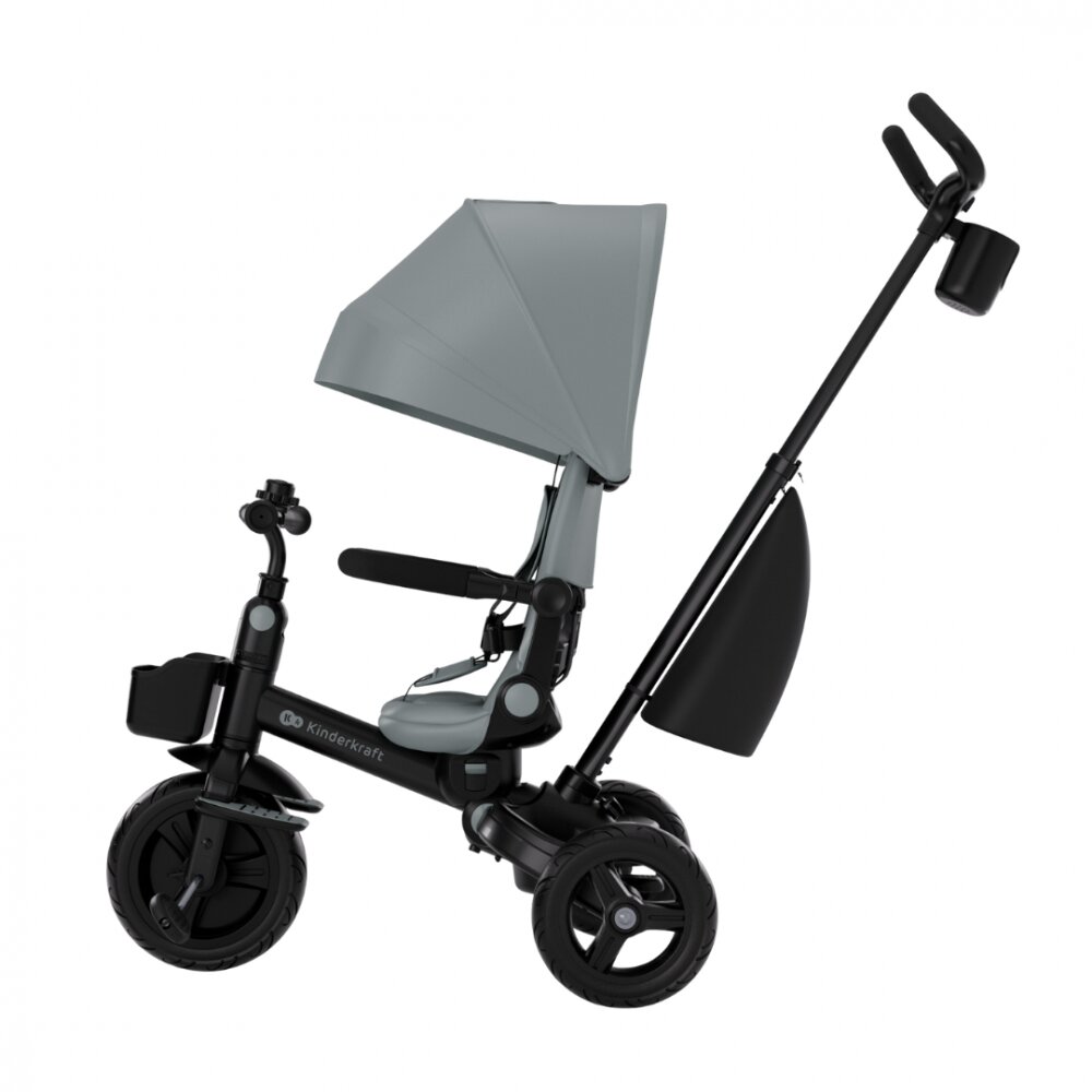 KINDERKRAFT Tricicleta pentru copii Aveo 2 Plus Grey pliabila cu scaun reglabil si reversibil suport picioare controlul directiei
