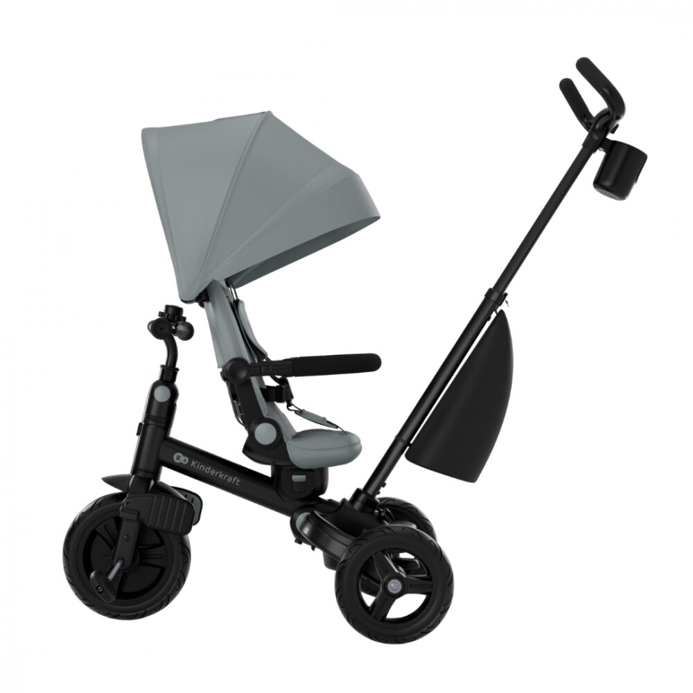 KINDERKRAFT Tricicleta pentru copii Aveo 2 Plus Grey pliabila cu scaun reglabil si reversibil suport picioare controlul directiei