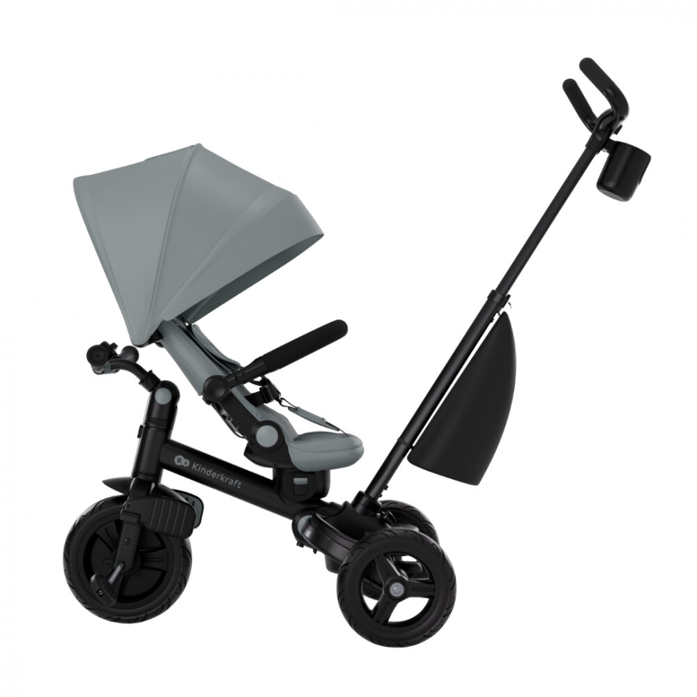 KINDERKRAFT Tricicleta pentru copii Aveo 2 Plus Grey pliabila cu scaun reglabil si reversibil suport picioare controlul directiei