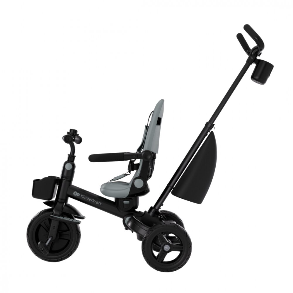 KINDERKRAFT Tricicleta pentru copii Aveo 2 Plus Grey pliabila cu scaun reglabil si reversibil suport picioare controlul directiei