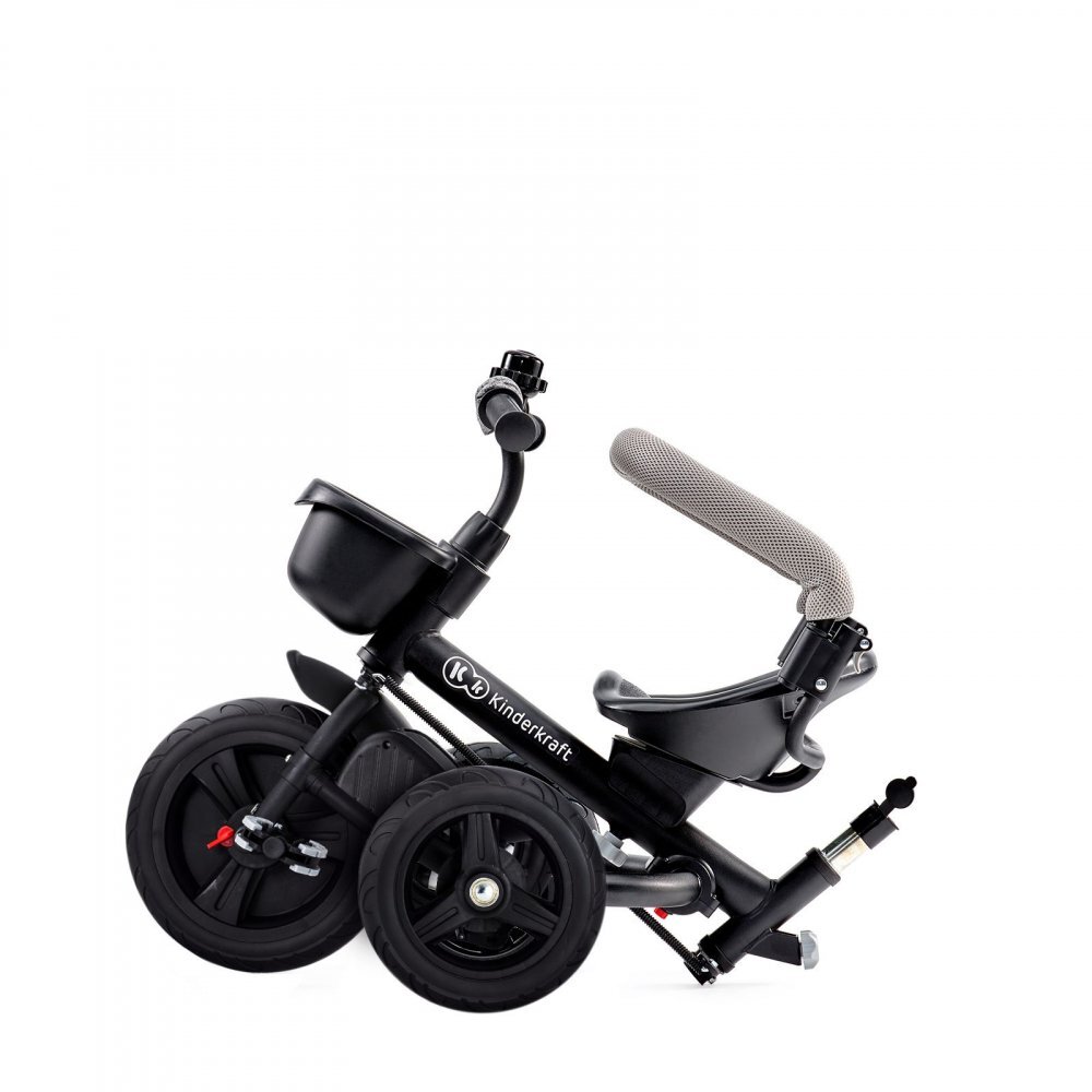 KINDERKRAFT Tricicleta pentru copii Aveo Light Grey de la 9 luni cu sezut rotativ suport pentru picioare maner cu control al directiei gentuta si cos pentru accesorii